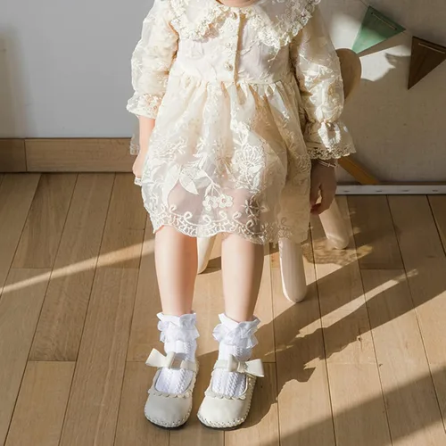 Vista 8 de Calcetines de encaje con volantes para bebés y niñas pequeñas, con ojales, de malla, de algodón, suave, con volantes, 1-9T