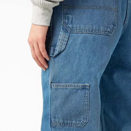 Vista 6 de Dickies, Overol de jean con pechera para mujer Desteñido (Bleach Wash)