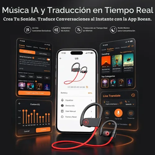 Vista 7 de Auriculares Bluetooth Boean, auriculares inalámbricos para correr para entrenamiento