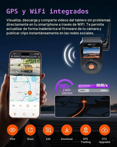 Vista 6 de Vantrue S1 Pro Dash Cam frontal STARVIS 2, mini cámara de tablero de 2.7 K para automóviles, ADAS, control de aplicaciones, WiFi GPS integrado