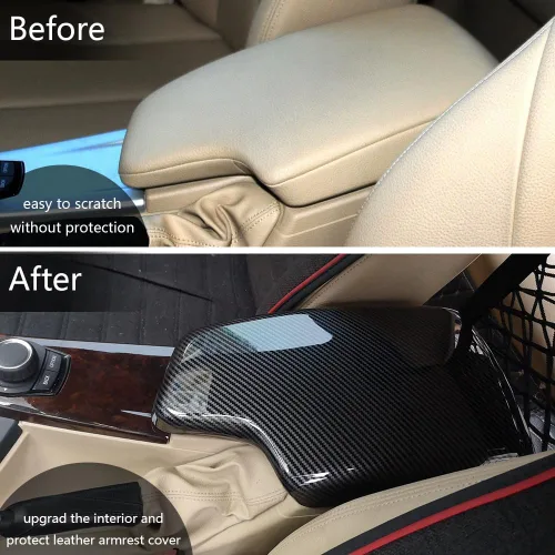 Vista 4 de Funda para Reposabrazos de Coche para BMW Serie 3 F30 E90 E91 E92 E93 2006-2018, Cubierta Interior de Reposabrazos de Fibra de Carbono, Panel