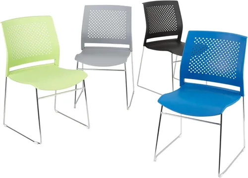 Vista 13 de Norwood Silla apilable de oficina con base de trineo cromado, con respaldo perforado (paquete de 5)