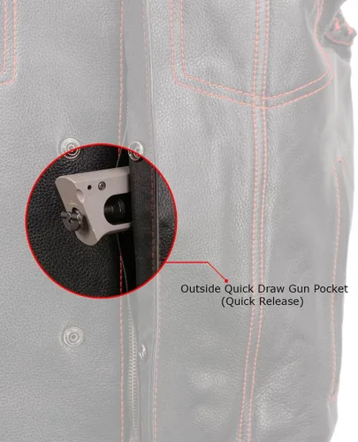 Vista 4 de Milwaukee Leather MLM3526 Men's Black 'Paisley' Accented Red Stitching Leather Vest – w/Armhole Trim Open Collar Design