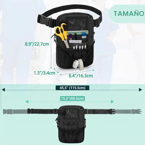 Vista 7 de Trunab Riñonera para enfermera con soporte para cinta y bolsillos para Negro
