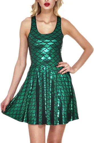 Vista 6 de Zoestar Vestido de sirena a escala de pez, sin mangas, vestido de baile brillante, vestido de fiesta de club, vestido de disfraz para mujeres y niñas