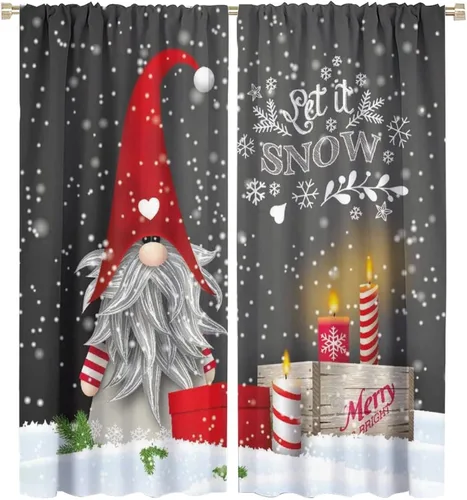 Vista 38 de Cortinas de Navidad de gnomo, bolas de árbol de Navidad, luces, regalos, decoración de tablones para sala de estar, dormitorio, bolsillo para barra