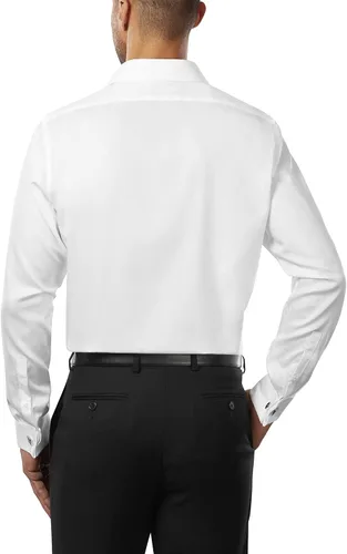 Vista 2 de Calvin Klein Camisa de vestir para hombre ajuste delgado sin planchar puño francés sólido