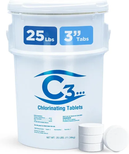 Vista 13 de C3 Pestañas de cloro estabilizadas de 3 pulgadas para piscinas Fácil de usar para piscinas sobre el suelo o enterradas Tabletas de cloro