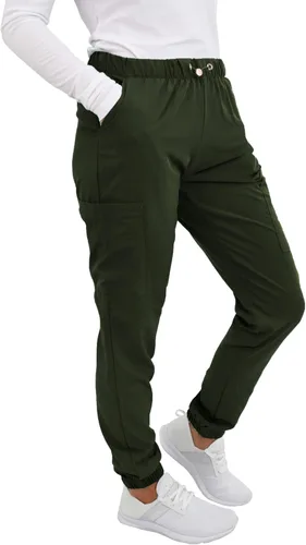 Vista 13 de Pantalones quirúrgicos Green Town para mujer - Pantalón quirúrgico jogger, bolsillos cargo, tela elástica, cordón de ajuste, fácil cuidado Negro