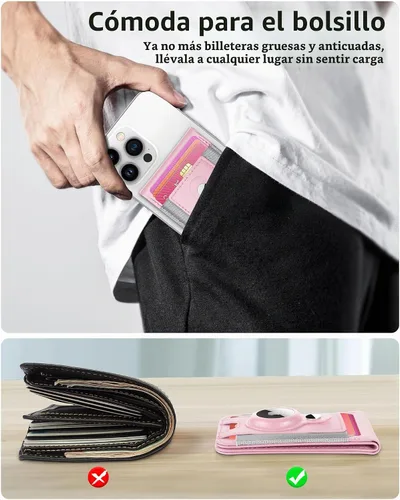 Vista 7 de ExtreLife para Cartera Magsafe con Soporte para Airtag, Cartera Magnética para iPhone Serie 17/16/15/14/13/12, Soporte para 9 Tarjetas, Ventana