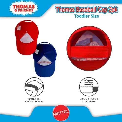 Vista 5 de Nickelodeon - Gorra de béisbol para niños pequeños, 2 unidades, diseño de Thomas The Train, Beísbol, 2-4T, Thomas RedBlue