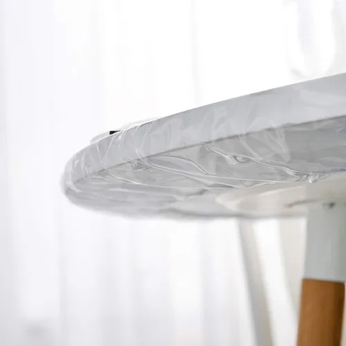 Vista 4 de Pioggia - Mantel de vinilo transparente redondo con borde elástico, impermeable y resistente al aceite, cubierta de plástico para mesa, ideal