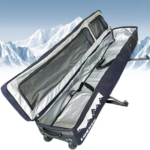 Vista 3 de D900 - Bolsa acolchada de snowboard con ruedas para viajes aéreos, impermeable de 71 pulgadas, gran capacidad para esquís/tablas de snowboard