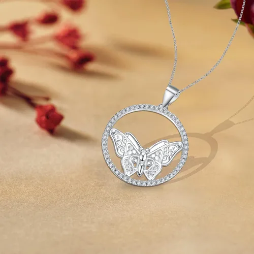 Vista 7 de SFERT Woman's Butterfly Tassel Pendant Necklace Clavicle Chain 925 Sterling Silver Jewelry Lovely Animal Clavicle Chain For Girl