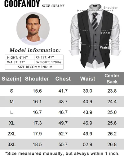 Vista 7 de COOFANDY Chaleco de traje en capas para hombre, chalecos de vestir formales, chaleco de boda ajustado