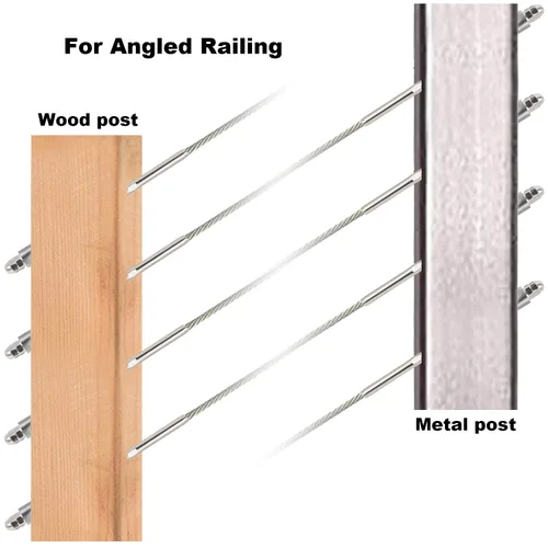 Vista 5 de Kit de 50 piezas de sistema de barandillas de cable 3/16, tensor de espárrago roscado de 6 pulgadas para postes de metal de madera de 4 x 4, 2 x 2