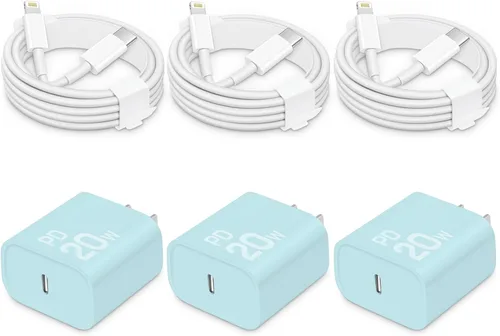 Vista 8 de CXX Cargador rápido para iPhone [3 unidades, certificado MFi], bloque PD USB-C de 20 W con cable de carga de 6 pies compatible con iPhone Blanco