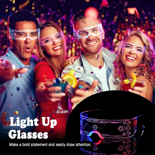 Vista 3 de Paquete de 2 lentes LED de vidrio iluminado para fiestas para niños y adultos, lentes de sol futuristas multicolor, accesorios espaciales, gafas