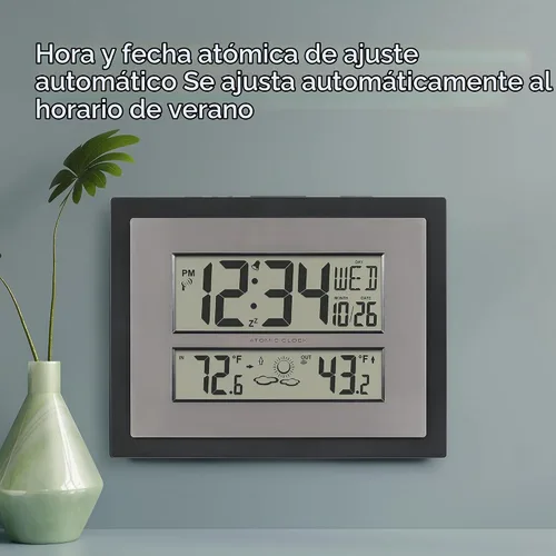 Vista 4 de La Crosse Technology 512-85937-INT Reloj de pared digital atómico con temperatura y pronóstico en gris/plateado Color: Black/Gray, Forecast
