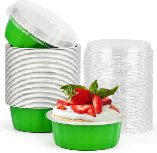 Vista 51 de Beasea Disposable Ramekins with Lids, 50 Pack 8oz 235ml Aluminum Foil Baking Cups with Lids, Aluminum Creme Brulee Ramekins Muffin Cupcake Pudding