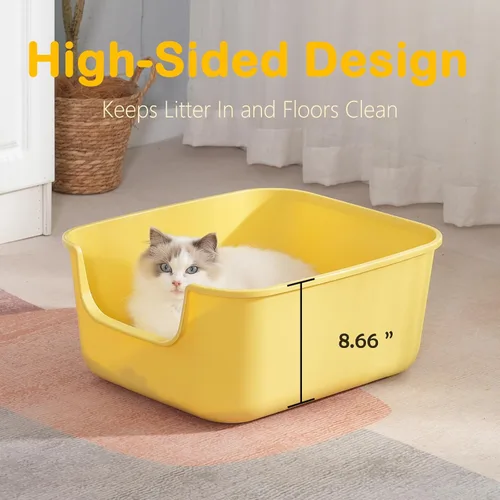 Vista 3 de Caja de arena grande para gatos con lados altos, cajas para gatos de interior, bandeja de arena para gatos para gatitos, caja de arena con entrada