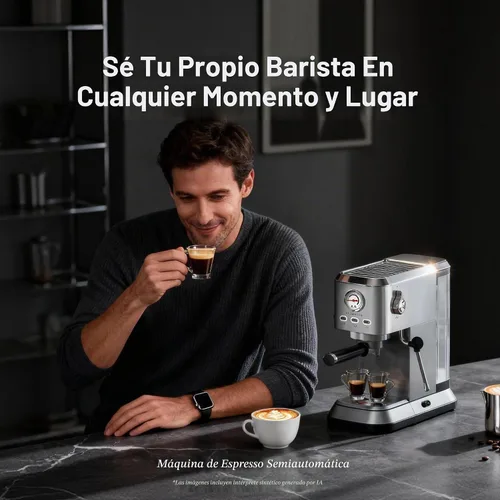 Vista 4 de Máquina de café expreso de 20 bares, cafetera compacta con espumador de leche, cafetera espresso con tanque de agua extraíble de 50 onzas