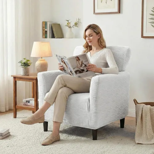 Vista 7 de LiveGo Fundas elásticas para sillón de banquete, funda de jacquard suave con brazos, fundas para sillón, protector de muebles, lavable a máquina