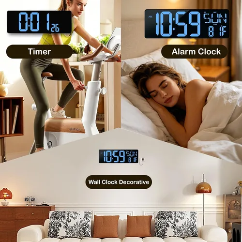 Vista 7 de Reloj de pared digital con pantalla grande: reloj digital LED de 16.5 pulgadas con control remoto, fecha, semana, DST automático, brillo ajustable