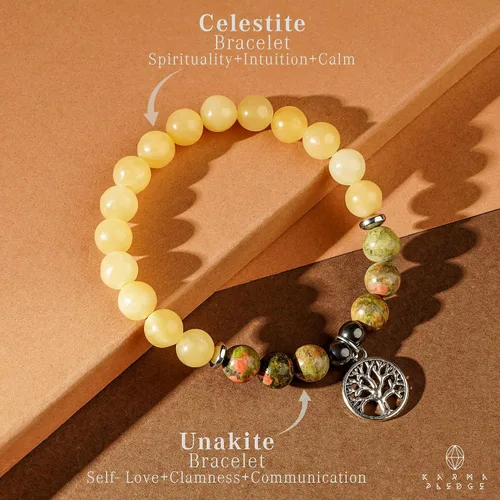 Vista 2 de Pulseras de cristal para mujeres y hombres, regalos de cumpleaños, hechas a mano de 0.236 in con cuentas de piedra para equilibrio de chakras