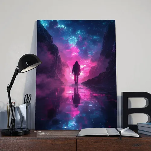 Vista 8 de XAHOR Synthwave Surreal Landscape Canvas – Neon Digital Art for Tech Lovers – Vaporwave Wall Poster Canvas Wall Art Print Poster For Home School