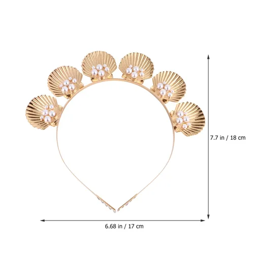 Vista 2 de minkissy Diadema de concha de perlas doradas, accesorio para el cabello para mujeres y niñas, vacaciones, boda, fiesta, cosplay, ligero y decorativo