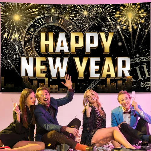Vista 6 de KatchOn, Pancarta de Feliz Año Nuevo Extra Grande – 72 x 44 Pulgadas Telón de Fondo de Año Nuevo 2026 Decoraciones de Año Nuevo 2026 Pancarta