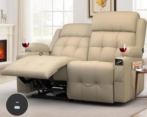 Vista 93 de Sofá de Dos Plazas Reclinable, Sofá Reclinable de Masaje con Gran Capacidad de Peso, Silla de Dos Plazas para RV en Liquidación con Consola, USB