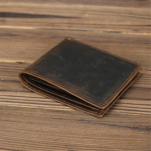 Vista 4 de LMMDDP Cartera de ranura para tarjetas múltiples, estilo vintage, con doble pliegue, cartera desgastada, 1 ud