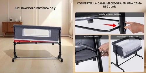 Vista 6 de Cuna de cabecera para bebé, cuna con ruedas Next to Me, cuna plegable para bebé, cuna para dormir conjuntamente para recién nacido (X6 rosa)