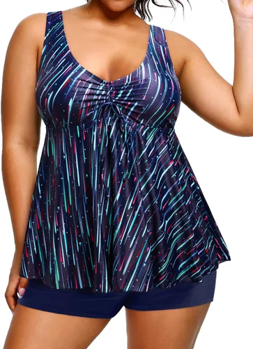 Vista 4 de Daci Traje de baño tankini de talla grande para mujer, traje de baño fluido con control de abdomen corto de dos piezas