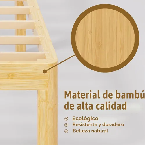 Vista 5 de Marco de cama doble de madera de bambú de 12 pulgadas con soporte de listones de metal
