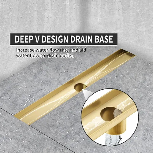 Vista 4 de Drenaje lineal de ducha rectangular de acero inoxidable 304 dorado cepillado, drenaje lineal de piso de drenaje rápido de 51 l/min, certificado CUPC
