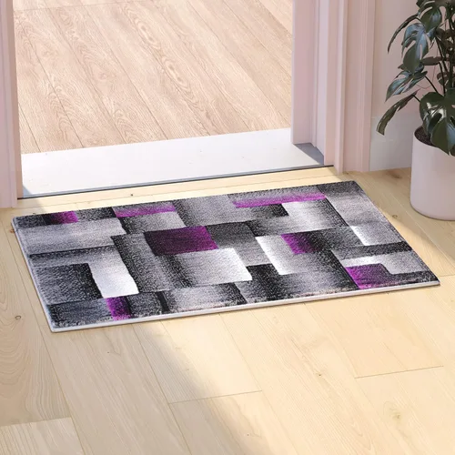 Vista 24 de Flash Furniture Elio Collection - Alfombra de área con patrón de bloques de color, alfombra de olefina azul de pelo alto, alfombra de área de 2 x 3