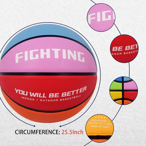 Vista 7 de Baloncesto de Combate para Niños y Jóvenes Tamaño 4 Baloncesto Colorido de 25.5" Diseño de Arcoíris Vibrante Goma Premium Engrosada Resistente al