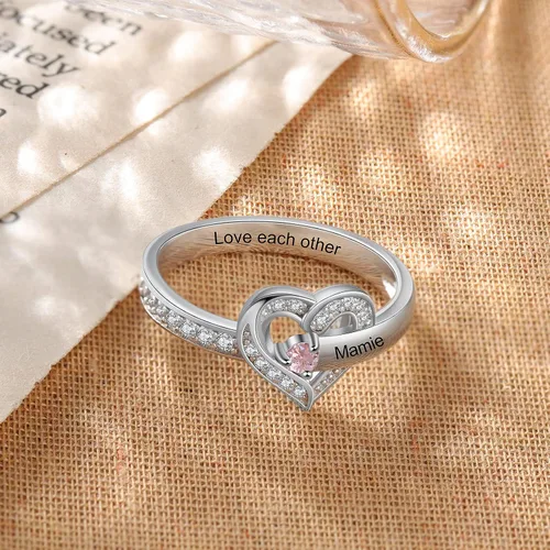 Vista 5 de Anillos de aniversario personalizados con nombres para mujer, joyería de plata de ley con 1 a 8 piedras natales simuladas anillo de promesa