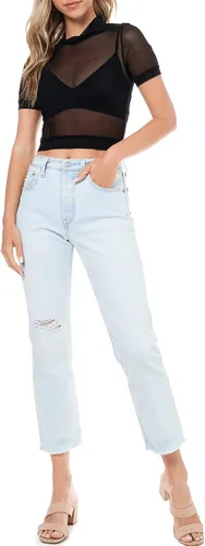 Vista 2 de Elodie Top de malla transparente para mujer Camisa de manga corta transparente