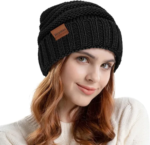 Vista 2 de Rosoz Gorros de invierno para mujer para mujer, gorros de punto cálidos para mujer, gruesos para clima frío