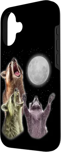 Vista 2 de Funda para iPhone 16 3 mapache luna aullando divertido mapache animal amante zoólogo