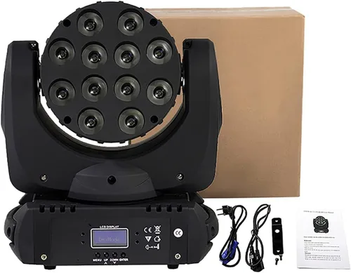 Vista 7 de SHEHDS Luz de Cabeza Móvil Wash LED 12x12W RGBW 4 en 1 Luces de DJ Iluminación Profesional 9/16 Canales DMX512 Efecto Estrobo Activo por Sonido
