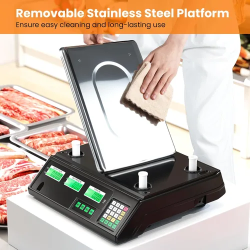 Vista 5 de Goplus Báscula de cálculo de precios de 88 lb/40 kg, báscula digital comercial de alimentos con función de conteo, plataforma de acero inoxidable