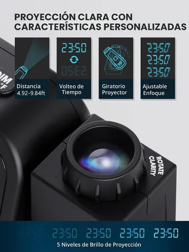 Vista 4 de Mesqool Reloj despertador de proyección para techo de dormitorio, reloj digital con modo de días laborables/fines de semana, fecha, temperatura