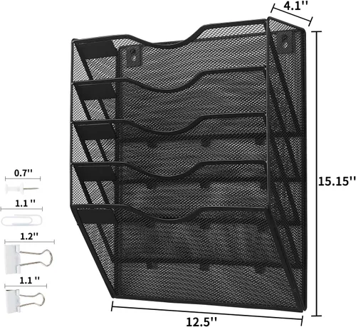 Vista 7 de LEKETREE Organizador de archivos de pared colgante con oficina surtido, 5 bolsillos de malla para colgar carpetas de archivos colgantes para colgar