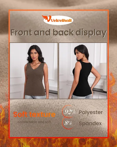 Vista 6 de Paquete de 4 camisetas térmicas sin mangas para mujer, con cuello en V, forro polar, sin mangas, cálido, chaleco de capa base