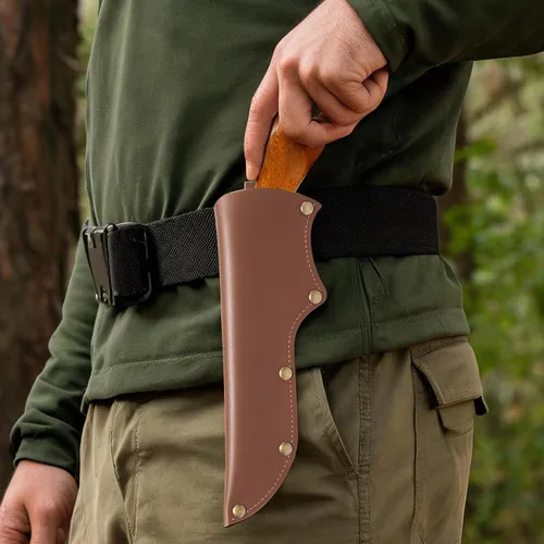 Vista 4 de Funda de cuero marrón, funda de cuchillo para cuchillo Mora, funda gruesa